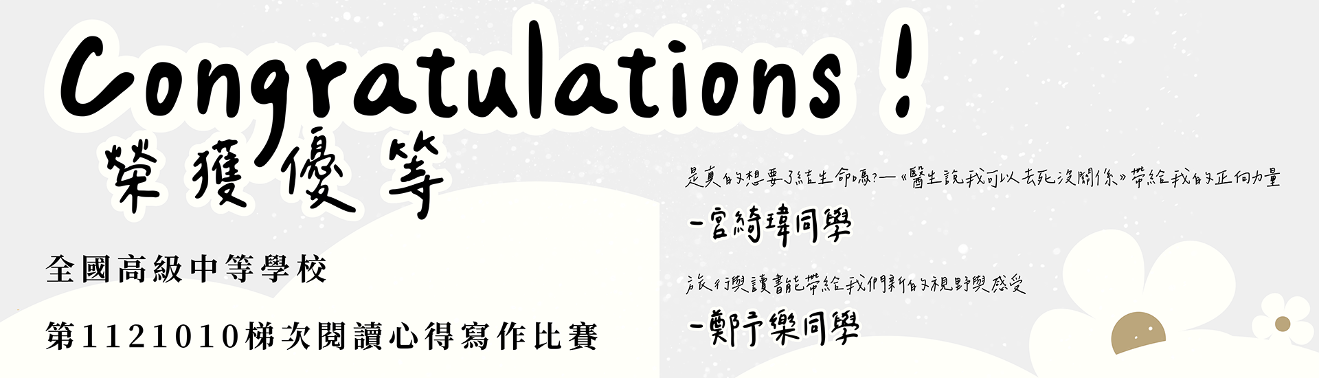 恭賀!!!本校高中部學生參加112學年度全國高級中等學校第1121010梯次閱讀心得寫作比賽榮獲佳績!!!